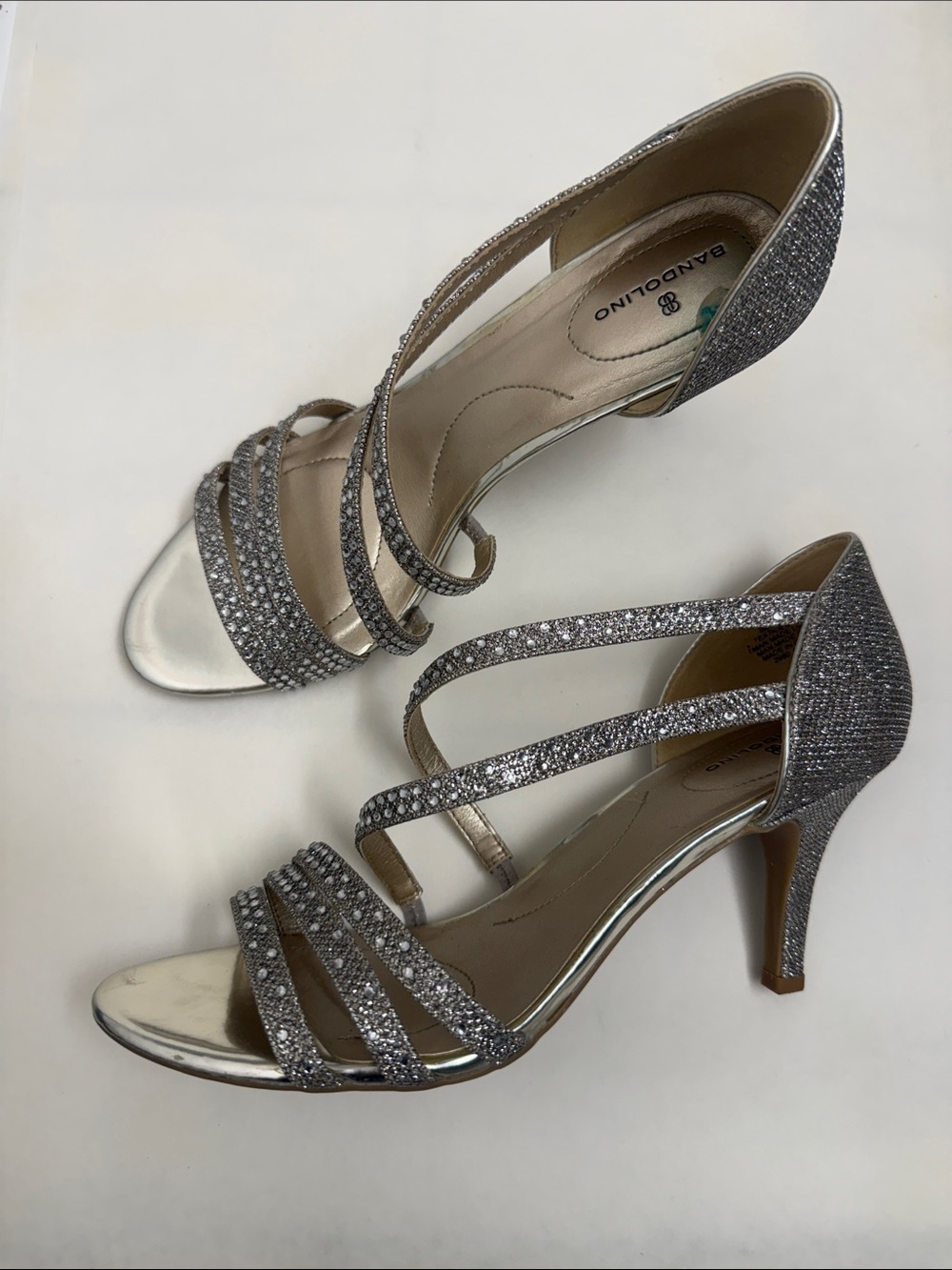 Bandolino Silver Glitter Strappy Heeled Sandals 8 8M